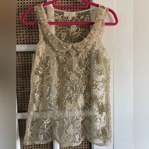 Moulinette Soeurs cream and gold embellished lace top